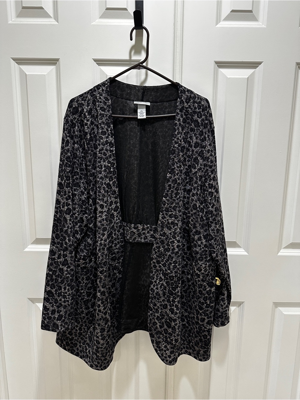 Maggie Barnes for Catherine’s Black and Gray Leopard-Print Open Cardigan sz 3x